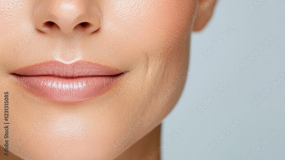 Poster soft illuminated lips with smooth complexion and subtle expression