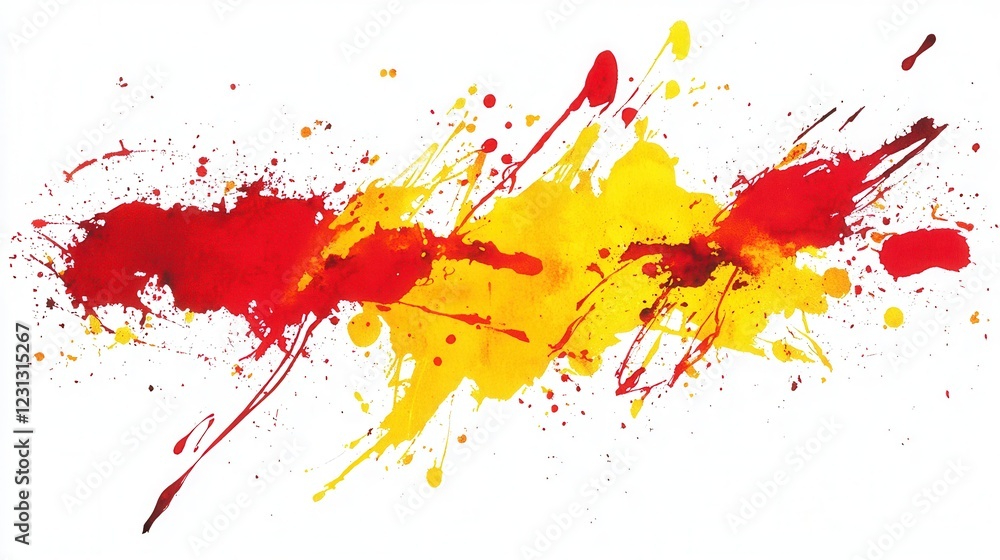 Poster vibrant abstract ink splashes in red and yellow, dynamic design elements, perfect for creative proje