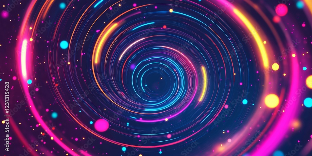 Poster vibrant abstract neon light spiral with colorful motion blur in a dynamic circular pattern
