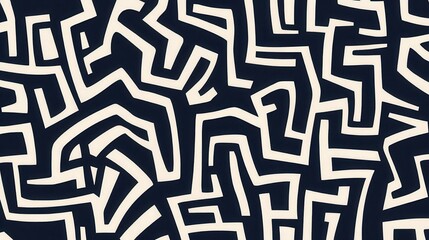 Navy and White Abstract Maze Patterns, intricate designs featuring deep navy and white colors on a transparent background, versatile for various uses