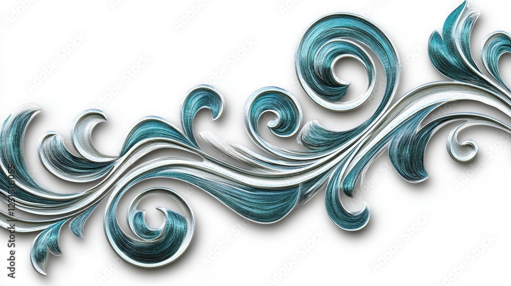 Poster metallic swirls in silver and turquoise, captivating abstract design featuring fluid patterns, ideal