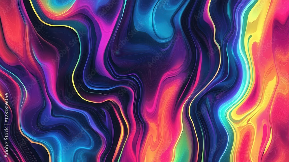 Aufkleber rainbow gradient stripes creating a dynamic flowing pattern, vibrant colors blend seamlessly, ideal 
