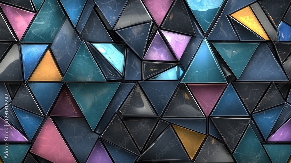 Aufkleber colorful abstract triangle mosaics, vibrant geometric shapes creating a dynamic visual experience, i