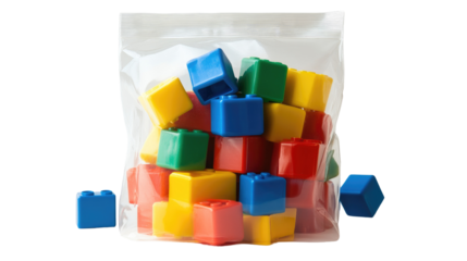  Plastic construction building blocks in a transparent background