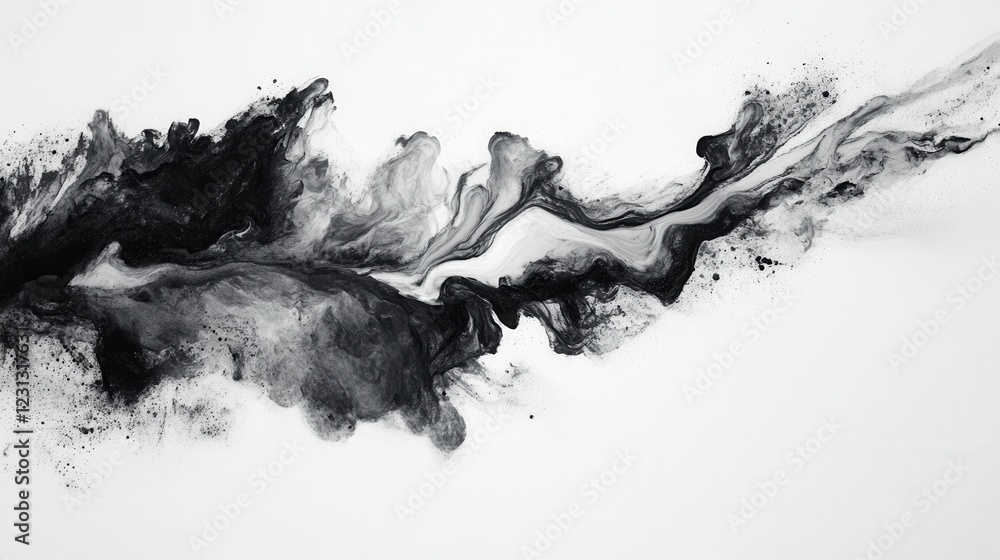 Aufkleber monochrome splatter shapes, dynamic abstract forms in black and white, ideal for modern design proje