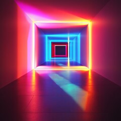 Illuminated Corridor: A Colorful Exploration of Modern Architecture and Light Dynamics