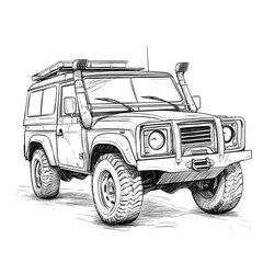 Detailed Outline Drawing of Offroad Utility Vehicle for Outdoor Adventures and Expeditions