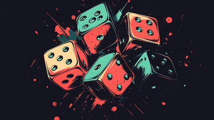 Abstract Dice Explosion; Colorful Dice; Dramatic Background; Stock Photo