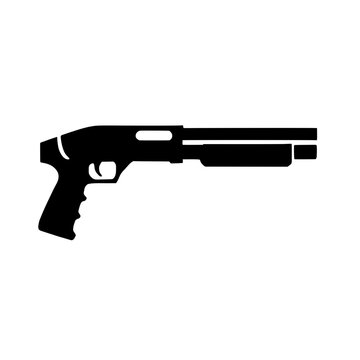Shotgun Silhouette:  A bold, black silhouette of a pump-action shotgun, isolated on a clear background. This vector illustration can be used for various purposes, including game design, security.
