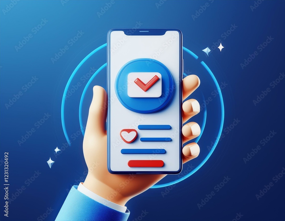Poster mobile phone with voting network. modern electronic voting system for election. 3d hand holding smar