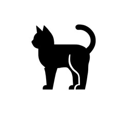Cat Silhouette Icon:  A simple yet elegant black silhouette of a cat standing in profile, showcasing a sleek, minimalist design perfect for branding, web design, or print projects.  