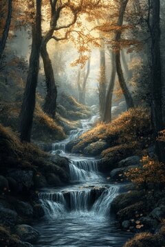Enchanting Forest Waterfall Landscape