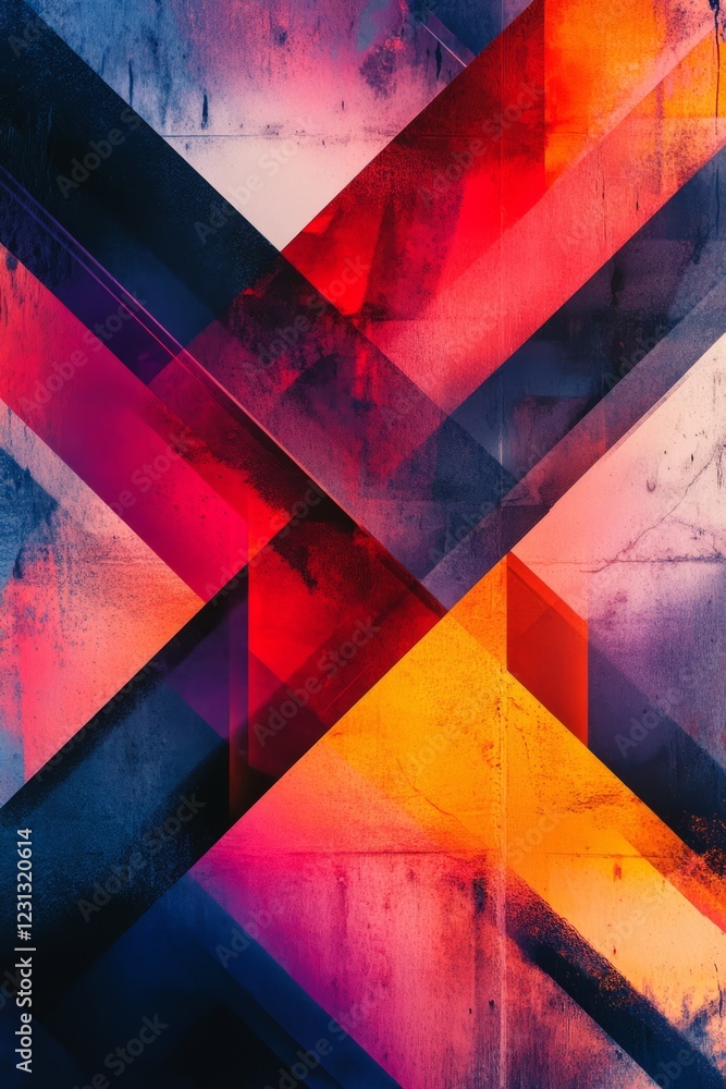 Poster dynamic abstract geometric artwork featuring bold colors and intersecting shapes, perfect for modern