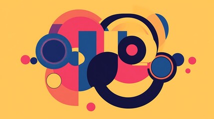 Fototapeta premium Abstract geometric shapes composition on yellow background, graphic design