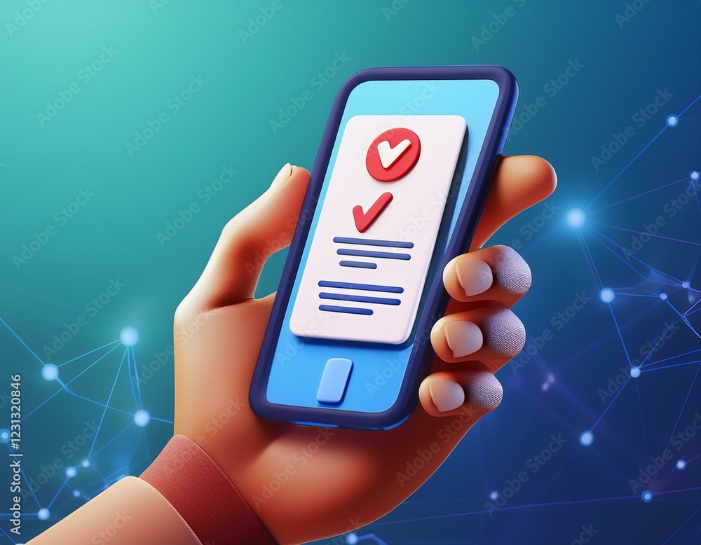 Aufkleber mobile phone with voting network. modern electronic voting system for election. 3d hand holding smar