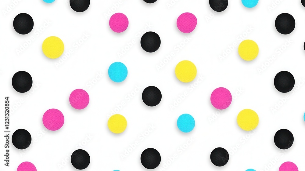 Poster vibrant polka dots on minimal canvas, playful design featuring bold colors and black dots, perfect f