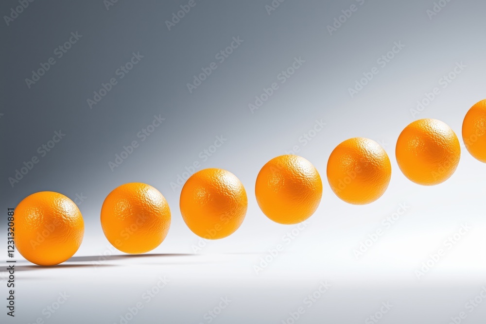 Poster a series of vibrant orange spheres arranged in a diagonal line against a subtle gradient background.