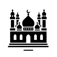 Mosque Icon: A simple yet elegant silhouette of a mosque with crescent moon, capturing the architectural beauty and spiritual significance of Islamic worship spaces.  