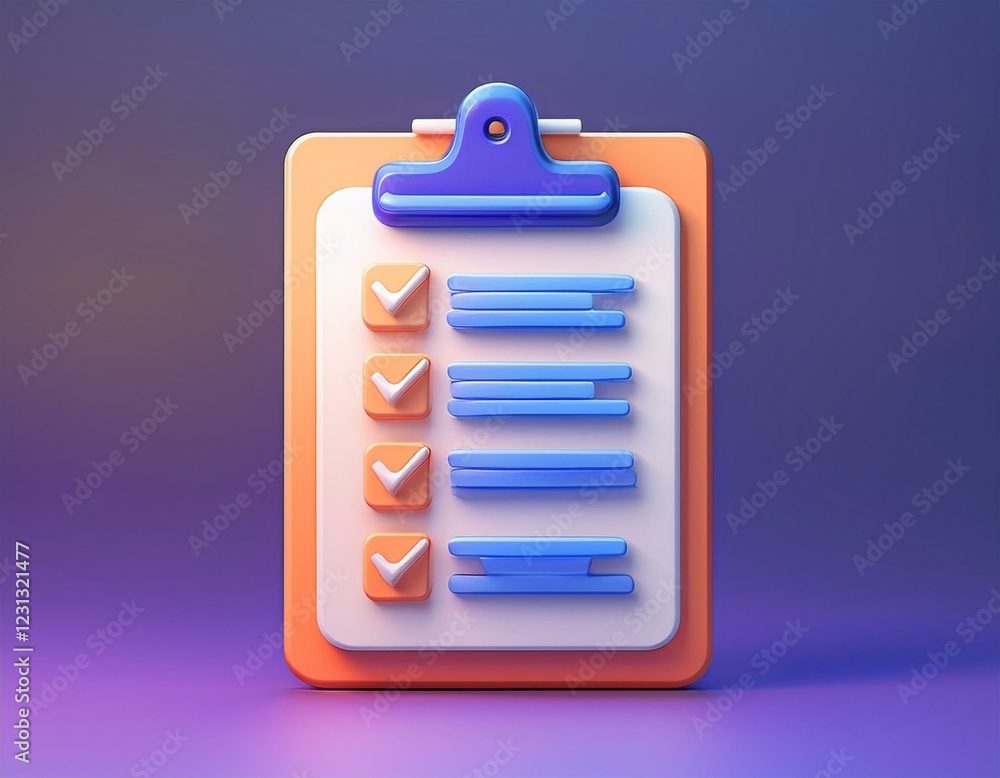 Poster clipboard with checklist. 3d paper clipboard task management todo check list, fast work on project p
