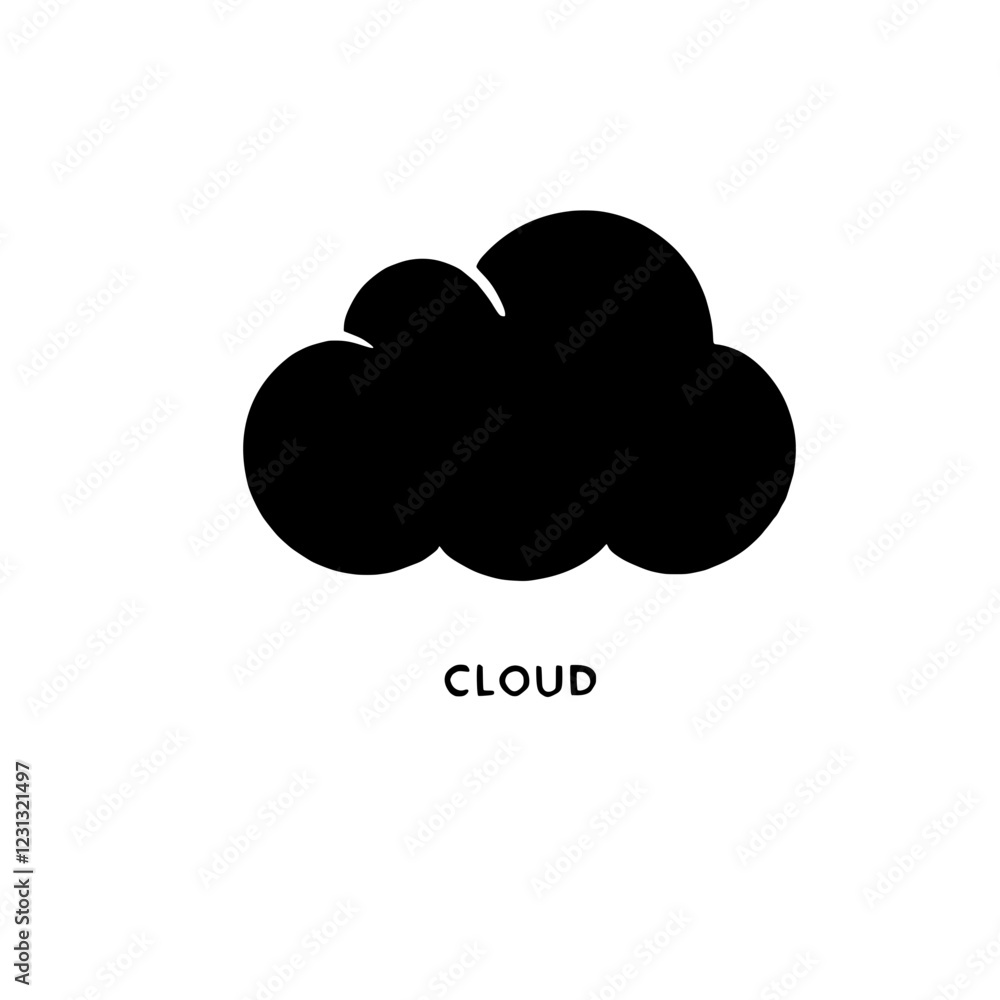 Poster simple cloud icon: a minimalist black cloud icon against a clean background, perfect for web design,