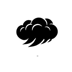 Storm Cloud Icon: A bold, black silhouette of a stormy cloud with swirling winds, perfect for weather forecasts, app icons, or any design needing a dramatic weather element.