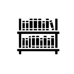 Bookshelf Icon: A simple and minimalist black icon of a bookshelf filled with books, representing knowledge, literature, and learning. It's a perfect symbol for education, libraries, bookstores.