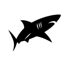 Shark Silhouette: A powerful silhouette of a great white shark, captured in a dramatic pose against a clean background. This striking image symbolizes strength, power.