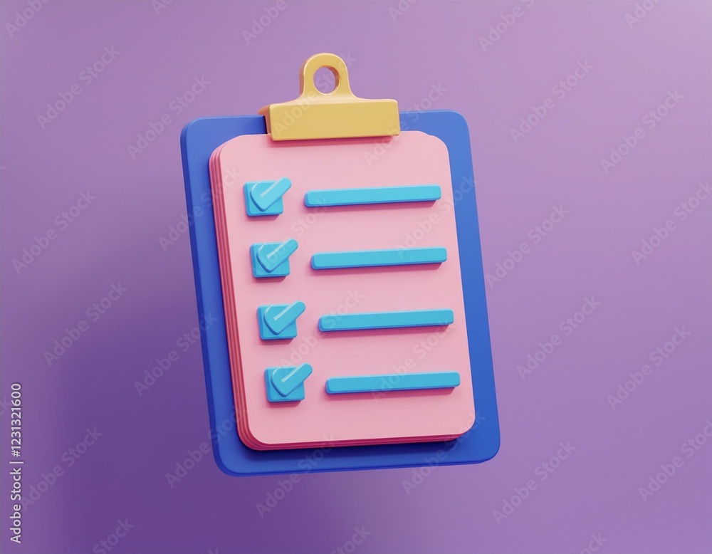 Poster clipboard with checklist. 3d paper clipboard task management todo check list, fast work on project p