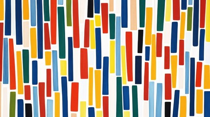 colorful linear pattern, vertical rectangle composition, modern geometric design, vibrant color blocks, white backdrop, abstract stripe arrangement, playful color rhythm, minimalist style, seamless