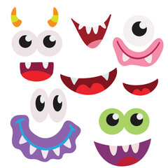 Funny monster face bundle vector cartoon illustration