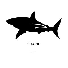 Shark Silhouette: A powerful and minimalist black silhouette of a shark, capturing its sleek form and predatory nature. The clean lines and bold design evoke a sense of strength, speed, and mystery.