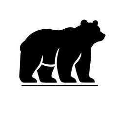 Majestic Bear Silhouette: A powerful and majestic bear silhouette, rendered in stark black against a pure white background, evokes a sense of wild strength and untamed nature. 