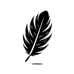 Obraz premium Black Feather Silhouette: A minimalist illustration of a single, elegantly styled black feather on a clean background. The feather's detail is striking against the simple backdrop.
