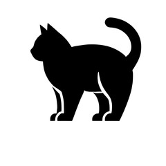 Silhouette of a Cat: A bold and minimalist silhouette of a cat, captured in a simple, striking black and white illustration. The cat's form is rendered in a timeless style, perfect for logo design.