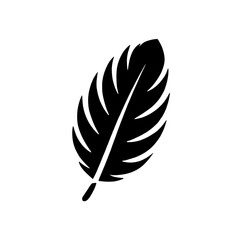 Simple Feather Icon: A minimalist black and white illustration of a single feather, capturing the essence of lightness, freedom, and creativity. Perfect for branding, design projects.