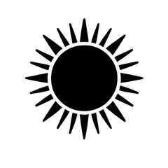 Simple Sun Icon: A minimalist, bold black sun icon with a circular shape and sharp, radiating rays, conveying warmth, energy, and positivity.