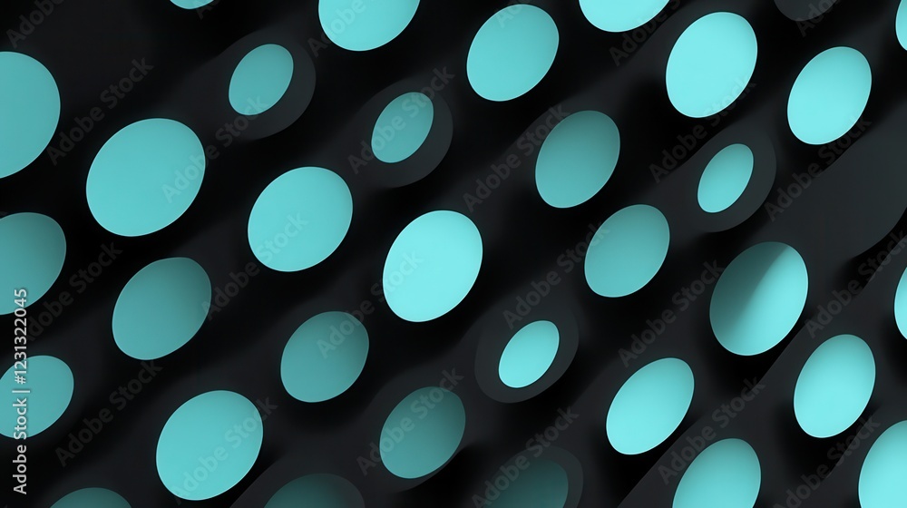 Poster cyan polka dots, alternating black and cyan colors on a minimal background, vibrant and playful desi