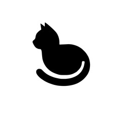 Silhouette of a Sitting Cat: A simple yet striking silhouette of a cat sitting with its tail curled, captured in elegant black against a clear backdrop.
