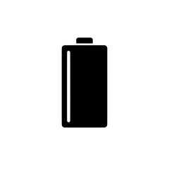 Battery Icon: A simple, yet effective black silhouette of a battery icon, ideal for representing power, energy, or low battery status in various digital contexts. 