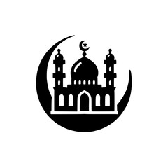 Mosque Icon: A simple yet powerful icon, featuring a mosque nestled within a crescent moon, symbolizing the spiritual heart of Islam.