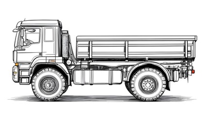 Detailed outline drawing of a sturdy dump truck for kids coloring activity