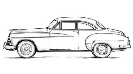 Fototapeta premium Retro Classic Sedan Car Outline Drawing for Kids Coloring Activity