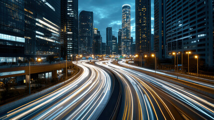 Obraz premium Futuristic megacity with AI driven traffic management and vibrant lights