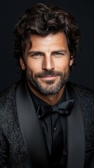 Fototapeta premium Double-Breasted Tuxedo with Vietnamese Brocade Lapels
