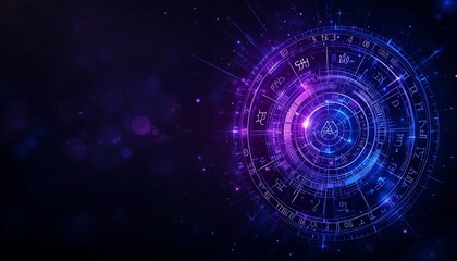 Obraz premium Futuristic Mystical Cosmic Mandala with Glowing Neon Lines and Symbols