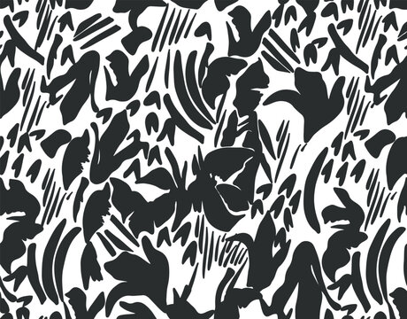 monochrome, monogram, single color, hand drawn, abstract, Seamless pattern, black, hand brush, endless, all over print to use textile, fabric, clothing, backdrop, wallpaper, home textile, clothing