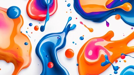 energetic paint splash array, flat design liquid bursts, cheerful color palette, dynamic spray patterns, minimal white background, decorative fluid elements, modern graphic style, playful splash forms