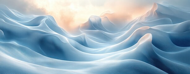 Obraz premium Abstract Digital Art with Flowing Lines and Soft Lighting in Blue and White Gradients