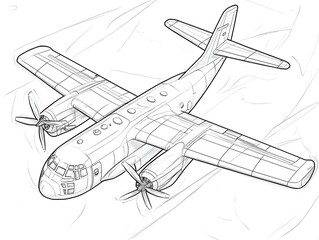 Minimalist Outline Sketch of Propeller Driven Aircraft for Kids  Coloring and Learning