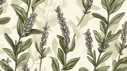 Hand-drawn lavender flowers in green and olive tones, botanical theme, transparent background, artistic design element for various uses